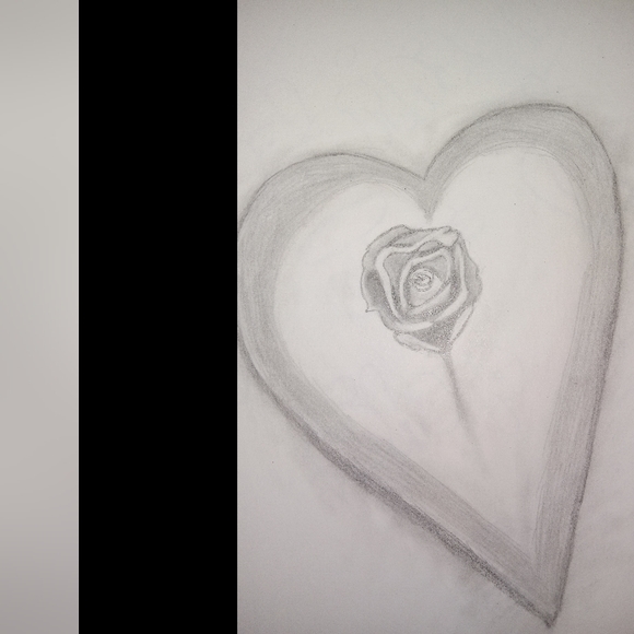 Hand sketched rose in a heart ♥ 🌹 - Picture 3 of 5